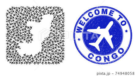 Welcome Watermark Stamp Seal and Republic of the Congo Map Air Fly Stencil Mosaic Welcome Watermark Stamp Seal and Republic of the Congo Map Air Fly Stencil Mosaic 74948058