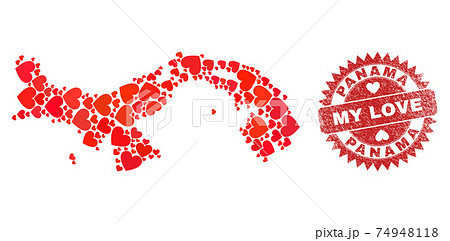My Love Grunge Badge and Panama Map Valentine Heart Mosaic 74948118