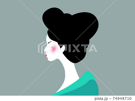 portrait of the young Japanese girl an ancient hairstyle. Geisha, maiko, princess. Traditional Asian woman style. Print, poster, t-shirt, card. Vector illustration isolated on old green background portrait of the young Japanese girl an ancient hairstyle. Geisha, maiko, princess. Traditional Asian woman style. Print, poster, t-shirt, card. Vector illustration isolated on old green background 74948710