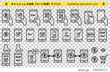 スマホのキャッシュレス決済アイコン　線画 74949473