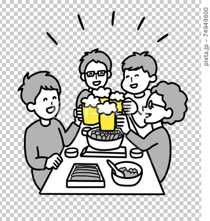 家飲みで鍋パーティーをする男性のイラスト 家飲みで鍋パーティーをする男性のイラスト 74949800