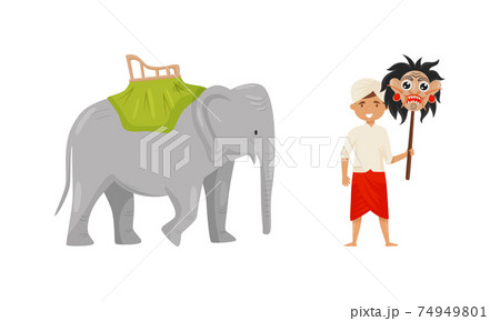 Bali Symbols and Landmarks with Elephant and Man Holding Monkey Mask on Pole Vector Set Bali Symbols and Landmarks with Elephant and Man Holding Monkey Mask on Pole Vector Set 74949801