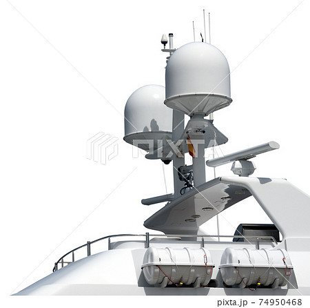 Luxury Yacht Superstructure with Radar and Communication Tower Isolated on White Luxury Yacht Superstructure with Radar and Communication Tower Isolated on White 74950468