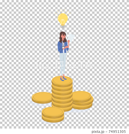 一個女人站在等距硬幣上的商業圖像插圖 74951305