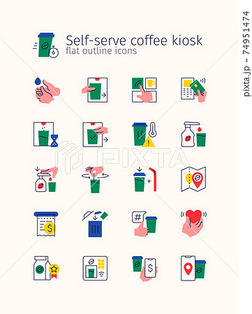 Self serve coffee kiosk flat outline iconset Self serve coffee kiosk flat outline iconset 74951474