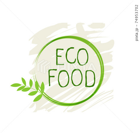 Eco food label and high quality product badges. Bio healthy organic, 100 bio and natural product icon. Emblems for cafe, packaging etc. Vector 74953702