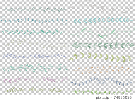 パステルカラーのリーフ 植物のラインセット ベクター素材のイラスト素材