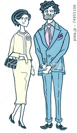 春　入学　卒業　スーツ　夫婦　イラスト　 74955106