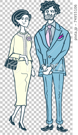 春　入学　卒業　スーツ　夫婦　イラスト　 74955106