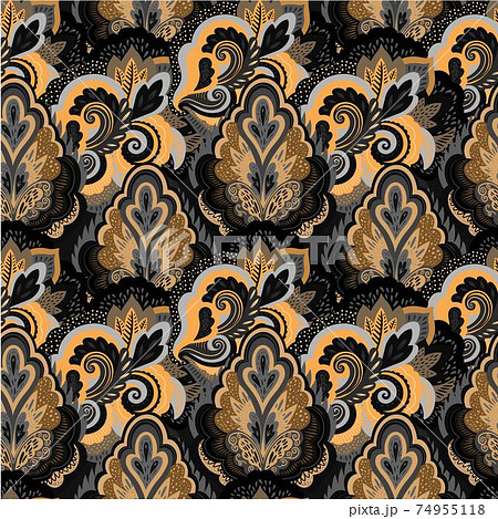 Bright colorful seamless pattern with ornate floral elements. 74955118