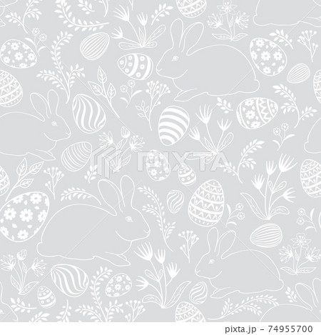 Easter holiday seamless pattern. Spring gentle background with easter eggs and bunny. Happy Easter tile wallpaper 74955700