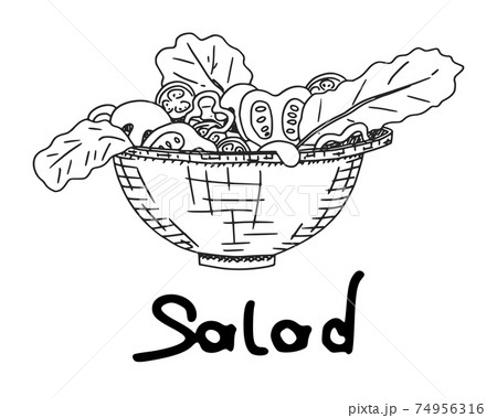 vegetable salad in a bowl simple drawing. doodle 74956316