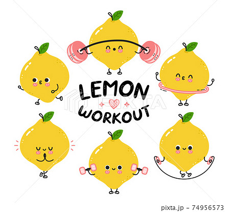 Cute Funny Lemon Make Gym Set Collection のイラスト素材