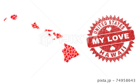 My Love Watermark Stamp Seal And Hawaii State のイラスト素材