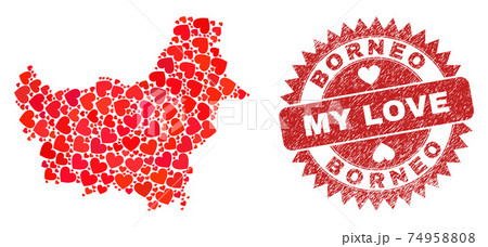 My Love Grunge Stamp and Borneo Map Lovely Heart Mosaic My Love Grunge Stamp and Borneo Map Lovely Heart Mosaic 74958808