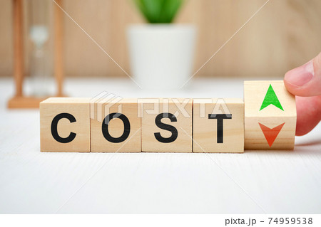The word cost with up and down arrows as a symbol of change. The word cost with up and down arrows as a symbol of change. 74959538