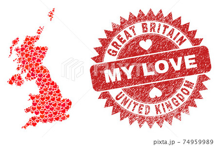 My Love Rubber Seal and United Kingdom Map Heart Mosaic 74959989
