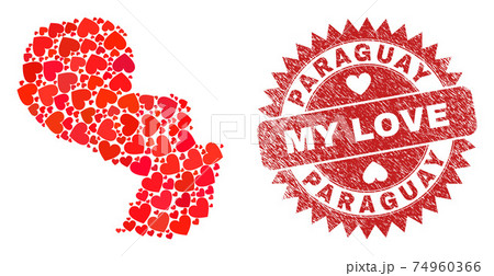My Love Grunge Stamp and Paraguay Map Heart Mosaic 74960366