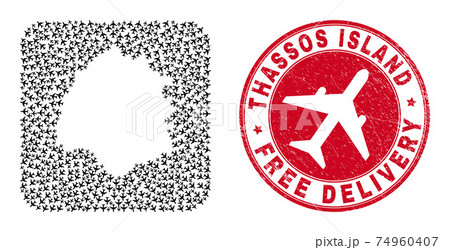 Free Delivery Grunge Seal and Thassos Island Map Aviation Hole Mosaic Free Delivery Grunge Seal and Thassos Island Map Aviation Hole Mosaic 74960407