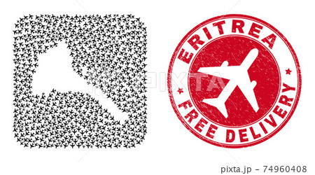 Free Delivery Watermark Stamp and Eritrea Map Jet Vehicle Inverted Mosaic 74960408