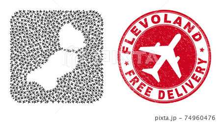 Free Delivery Scratched Seal and Flevoland Province Map Aeroplane Hole Mosaic 74960476
