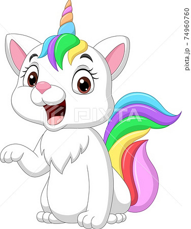 Cartoon happy unicorn cat on white background - Stock Illustration  [74960760] - PIXTA