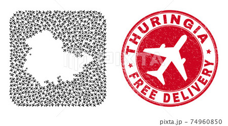 Free Delivery Watermark Stamp Seal and Thuringia Land Map Air Plane Stencil Mosaic Free Delivery Watermark Stamp Seal and Thuringia Land Map Air Plane Stencil Mosaic 74960850