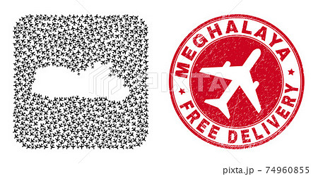 Free Delivery Rubber Stamp Seal and Meghalaya State Map Airplane Hole Mosaic Free Delivery Rubber Stamp Seal and Meghalaya State Map Airplane Hole Mosaic 74960855