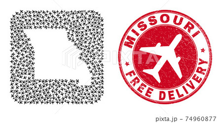 Free Delivery Rubber Stamp and Missouri State Map Airplane Stencil Mosaic Free Delivery Rubber Stamp and Missouri State Map Airplane Stencil Mosaic 74960877