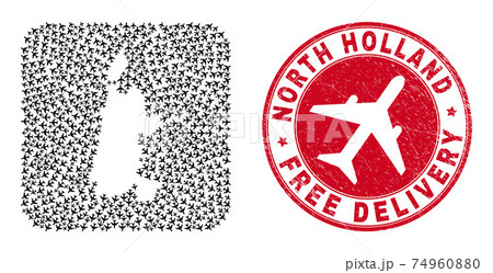 Free Delivery Scratched Stamp and North Holland Map Aircraft Subtracted Mosaic 74960880