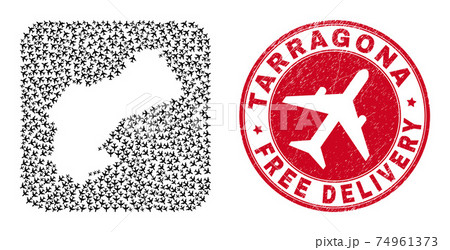 Free Delivery Watermark Badge and Tarragona Province Map Air Force Hole Mosaic 74961373