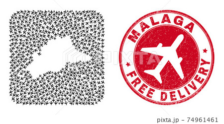 Free Delivery Watermark Badge and Malaga Province Map Airliner Stencil Mosaic 74961461