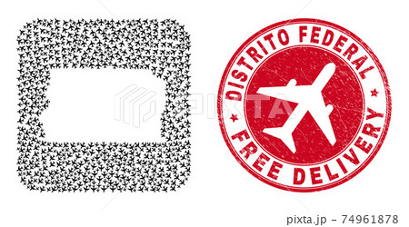 Free Delivery Watermark Seal and Brazil Distrito Federal Map Aircraft Hole Mosaic Free Delivery Watermark Seal and Brazil Distrito Federal Map Aircraft Hole Mosaic 74961878