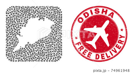 Free Delivery Grunge Stamp and Odisha State Map Aviation Hole Mosaic Free Delivery Grunge Stamp and Odisha State Map Aviation Hole Mosaic 74961948