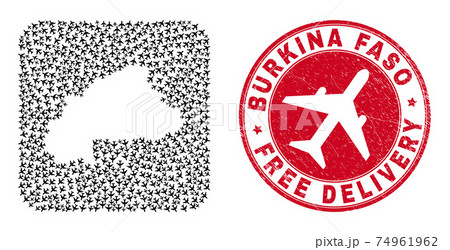 Free Delivery Grunge Stamp Seal and Burkina Faso Map Aeroplane Hole Mosaic Free Delivery Grunge Stamp Seal and Burkina Faso Map Aeroplane Hole Mosaic 74961962