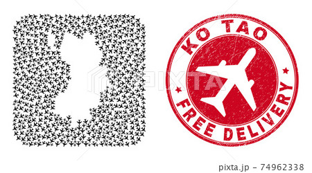 Free Delivery Grunge Seal and Ko Tao Map Air Plane Hole Mosaic Free Delivery Grunge Seal and Ko Tao Map Air Plane Hole Mosaic 74962338