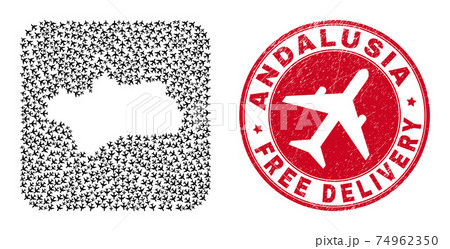 Free Delivery Scratched Stamp and Andalusia Province Map Air Plane Stencil Mosaic 74962350