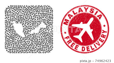Free Delivery Scratched Seal and Malaysia Map Aviation Stencil Mosaic 74962423