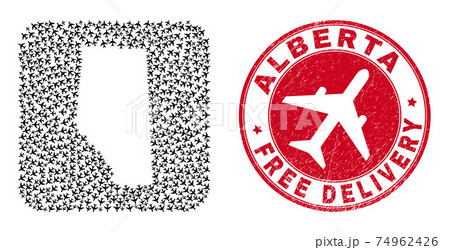 Free Delivery Rubber Badge and Alberta Province Map Aviation Inverted Mosaic 74962426
