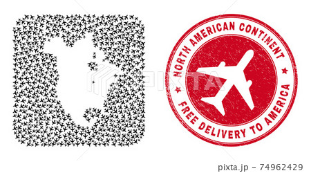 Free Delivery Scratched Stamp Seal and North America V2 Map Air Plane Stencil Mosaic 74962429