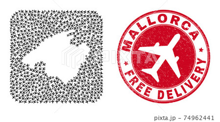 Free Delivery Scratched Badge and Mallorca Map Airliner Subtracted Mosaic Free Delivery Scratched Badge and Mallorca Map Airliner Subtracted Mosaic 74962441
