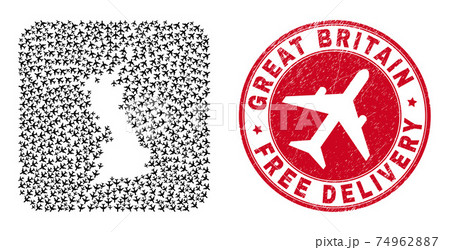 Free Delivery Scratched Badge and Great Britain Map Air Force Stencil Mosaic Free Delivery Scratched Badge and Great Britain Map Air Force Stencil Mosaic 74962887