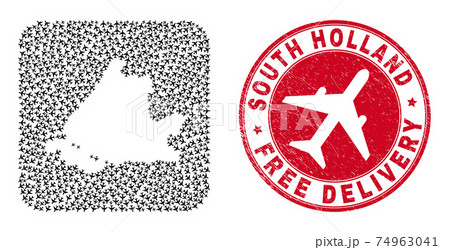 Free Delivery Scratched Stamp and South Holland Map Aeroplane Stencil Mosaic 74963041