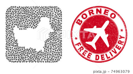 Free Delivery Scratched Stamp and Borneo Map Aircraft Inverted Mosaic Free Delivery Scratched Stamp and Borneo Map Aircraft Inverted Mosaic 74963079