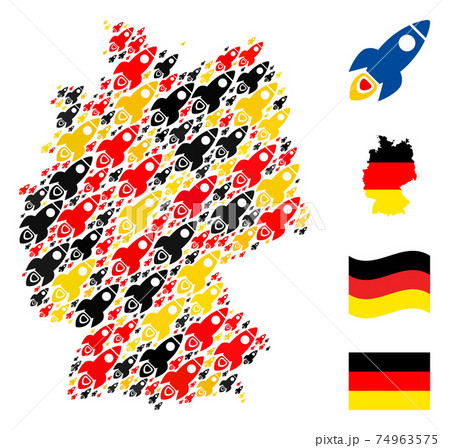 German Map Mosaic of Space Rocket Items in German Flag Colors German Map Mosaic of Space Rocket Items in German Flag Colors 74963575