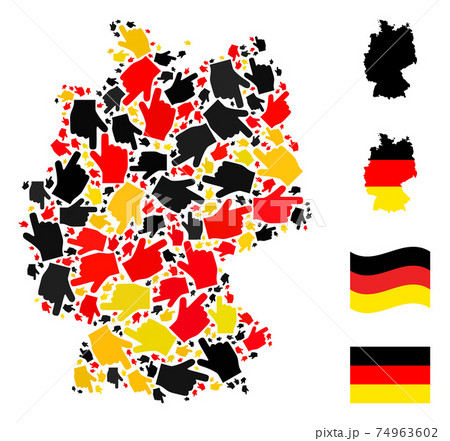 German Map Collage of Right Pointer Finger Icons in German Flag Colors 74963602