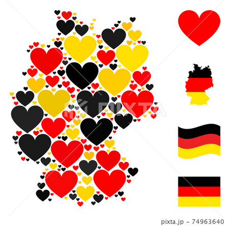 German Map Collage of Love Heart Icons in German Flag Colors 74963640