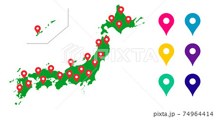 日本地図, 日本全国, 日本, 地図, 全国, マップのベクターアイコンイラスト素材 74964414