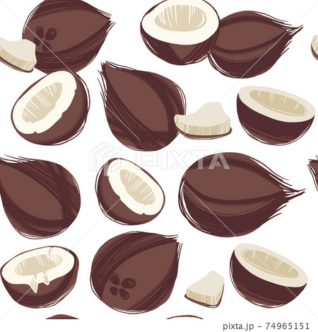 Decorative vector seamless pattern with coconuts whole and sliced. 74965151