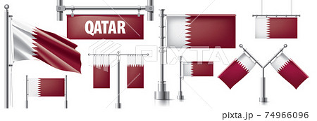 Vector set of the national flag of Qatar in various creative designs 74966096